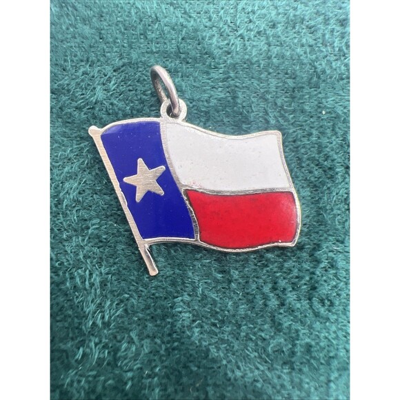 Elco Vintage Texas State Flag Enamel 925 Sterling Silver Charm Pendant Red Blue - Picture 3 of 7